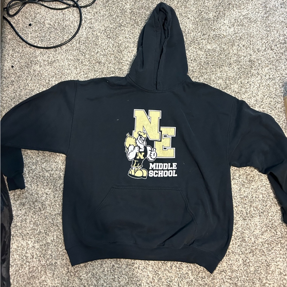 noblesville east middle school hooded sweatshirt, size Small, black, gold, white